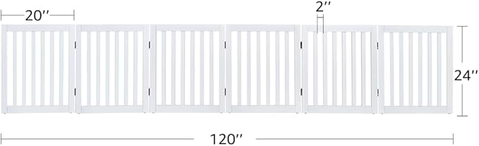unipaws 120" Extra Wide Pet Gate, Free Standing Dog Gate for Doorways, Stairs, Foldable Puppy & Room Divider, Wooden Playpen for The House, Indoor Use (24" H, White)