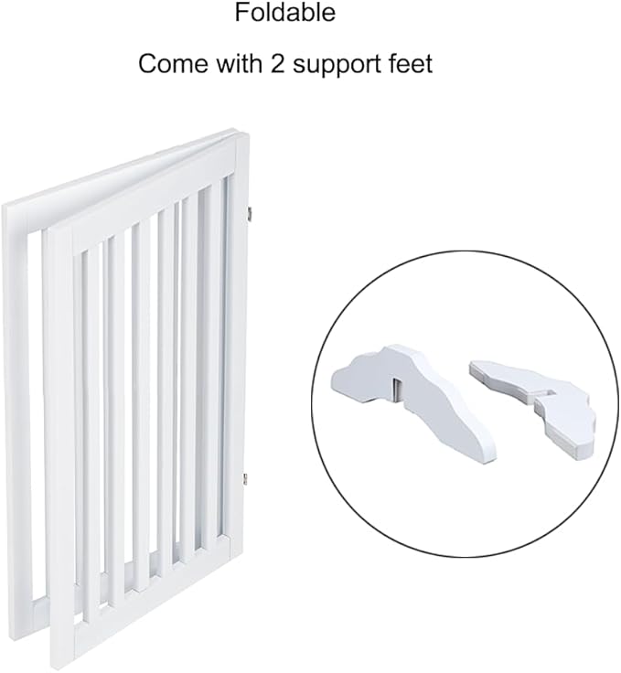 unipaws 36”H Free Standing Pet Gate for Dog and Cat, Wooden Dog Gates for Doorway, Stairs, Room Divider, Step Over Foldable Pet Fence for The House, Expandable Barrier, Indoor Use, White