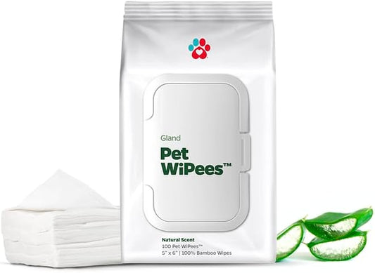 Gland Pet WiPees™ – 100 Wipes for Dogs & Cats Glands, All Natural Dog Anal Gland Cleaning, Cat Butt Wipes, Odor-Fighting Daily Gland Care (Natural, 100ct)