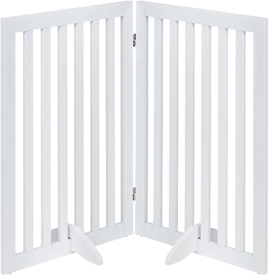unipaws 36”H Free Standing Pet Gate for Dog and Cat, Wooden Dog Gates for Doorway, Stairs, Room Divider, Step Over Foldable Pet Fence for The House, Expandable Barrier, Indoor Use, White