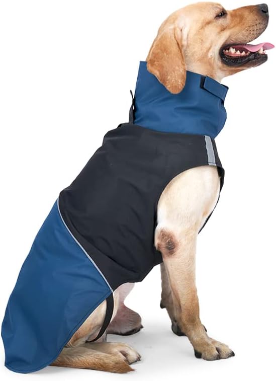 Windproof Dog Winter Jackets - Outdoor Coats for Cold Weather, Waterproof Raincoats with Leash Hole, Black, Blue S