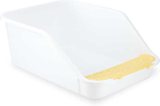 SpaceTime Large Cat Litter Box with High Sides,Cat Boxes for Indoor Cats,Cat Litter Pan for Kitty,Litter Box with Low Entry,Easy to Clean,Anti-Splashing(White-Yellow)