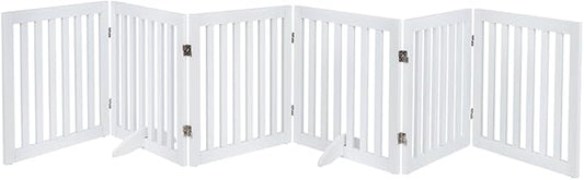 unipaws 120" Extra Wide Pet Gate, Free Standing Dog Gate for Doorways, Stairs, Foldable Puppy & Room Divider, Wooden Playpen for The House, Indoor Use (24" H, White)