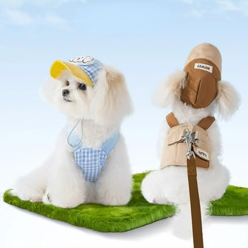 Cat Puppy Costume Leash Harness Baseball Cap 3PCs Set Cute Pet Accessories Multiple Sizes for Cat Small Dog (brownLeash+Harness+Cap 3p,Small)