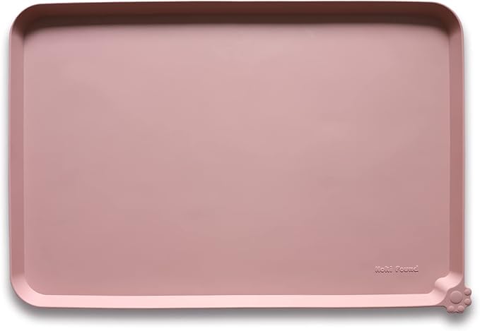 Hoki Found Large Non Slip Pet Feeding Mats - Silicone tray - Waterproof Bowls - Neutral Pink