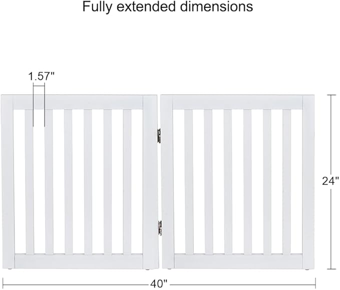 unipaws 24”H Free Standing Pet Gate for Dog Cat, Wooden Dog Gates for Doorway, Stairs, Step Over Foldable Pet Fence for The House, Expandable Doggy Barrier, Indoor Use, White