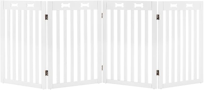 unipaws 29.5'H Free Standing Tall Wooden White Dog Cat Gate, Foldable Pet Fence for Doorway, Stairs, Indoor Use