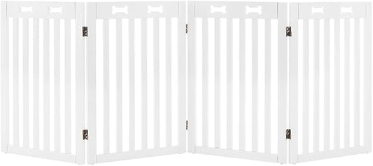 unipaws 29.5'H Free Standing Tall Wooden White Dog Cat Gate, Foldable Pet Fence for Doorway, Stairs, Indoor Use