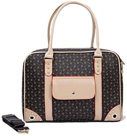 Pet Carrier Tote Around Town Pet Carrier Portable Dog Handbag Dog Purse for Outdoor Travel Walking Hiking, Brown, 15.75''*11.42''*6.7''