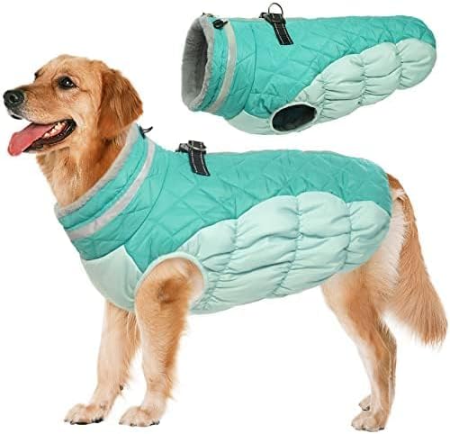 Lelepet Dog Coat Warm Dog Winter Coat Waterproof Dogs Jacket with Harness Built in Reflective Pet Fleece Vest Zip-Up Cold Weather Coats for Large Dogs Turtleneck & Windproof Coats Boxer Mint Green XL