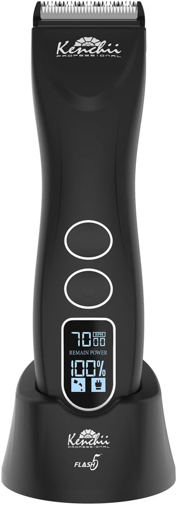 Kenchii Flash 5 Matte Black 5-in-1 Pet Grooming Clipper Digital LCD Stay-Cool Blade Precision Pet Grooming Trim, Shape, Sleek and Ergonomic Design