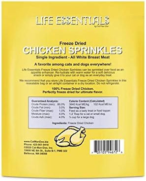 LIFE ESSENTIALS BY CAT-MAN-DOO All Natural Freeze Dried Chicken Crushed Sprinkles Powder for Dogs & Cats No Preservatives, or Additives - No Grain Tasty Treat -Made in USA (6 Pack of 5oz Bags)