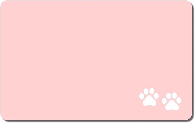 Rnivvi Dog Food Mat, 12" x 19" Footprint Absorbent Dog Cat Bowl Mat for Food and Water, Cute Anti-Slip Rubber Pet Feeding Rug Protect Floors, Puppy Placemat for Feeding & Watering Supplies, Pink