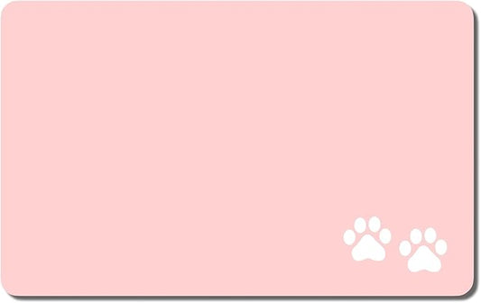 Rnivvi Dog Food Mat, 12" x 19" Footprint Absorbent Dog Cat Bowl Mat for Food and Water, Cute Anti-Slip Rubber Pet Feeding Rug Protect Floors, Puppy Placemat for Feeding & Watering Supplies, Pink