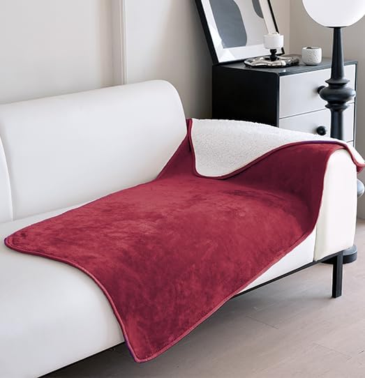 gogobunny Waterproof Bed Blanket, Reversible Sherpa Fleece Throw Blanket for Dog Puppy Cat, Furniture Cover Protects Bed Couch Sofa from Liquid Pee and Pet Fur (Romantic Red, 30x70 inches)