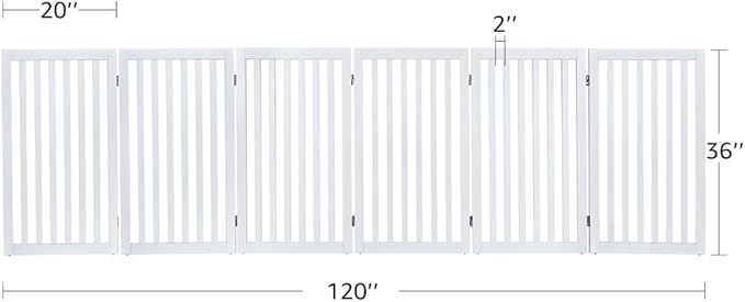 unipaws 120" Extra Wide Pet Gate, Free Standing Dog Gate for Doorways, Stairs, Foldable Gate & Room Divider, Wooden Puppy Playpen, Expandable Barrier for The House, Indoor Use (36" H, White)