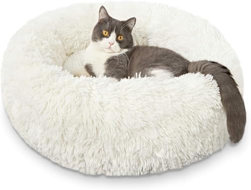 Cat Beds for Indoor Cats - Cat Bed Washable 20/24 inches, Dog Beds for Small Medium Dogs, Anti Anxiety Round Fluffy Plush Faux Fur Pet Bed, Thick Bottom