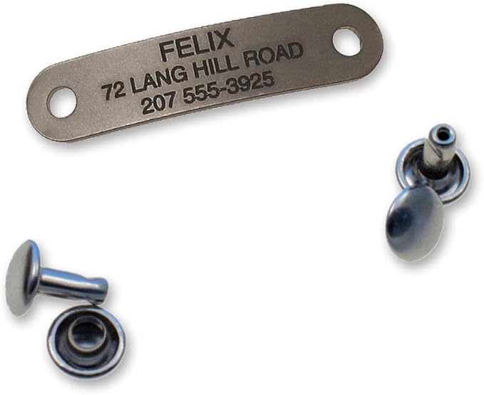 LuckyPet Rivet-On Pet ID Tag - Personalized, Silent and Customized - Suitable for Cats and Dogs - Heavy-Duty Pet Identification - Engraved Tags - Small, Matte Finish Stainless Steel