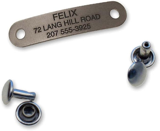 LuckyPet Rivet-On Pet ID Tag - Personalized, Silent and Customized - Suitable for Cats and Dogs - Heavy-Duty Pet Identification - Engraved Tags - Small, Matte Finish Stainless Steel