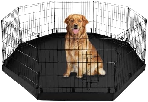 PJYuCien Dog Playpen - Metal Foldable Dog Exercise Pen, Pet Fence Puppy Crate Kennel Indoor Outdoor with 8 Panels 30”H & Bottom Pad for Small Medium Pets