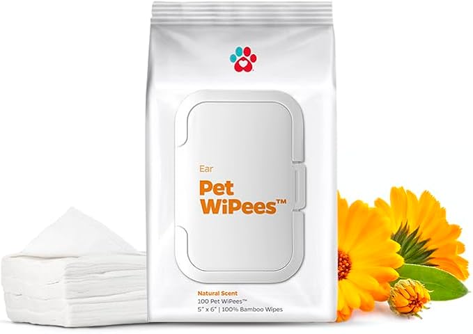 Ear Pet WiPees™ – Ear Wipes for Dogs & Cats, Dog Ear Wipes for Infection & Itchy Ears, Gentle Cat & Dog Ear Cleaner for Daily Hygiene (Natural, 100ct)