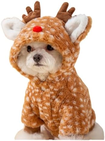 AZA Reindeer Dog Costume Fluffy Christmas Clothes Moose Coat Winter Pet Hoodies Puppy Girl Cute Coat Outfits for Small Dogs Costumes (XL（Suitable：12lb-16.5lb）,Moose Brown)