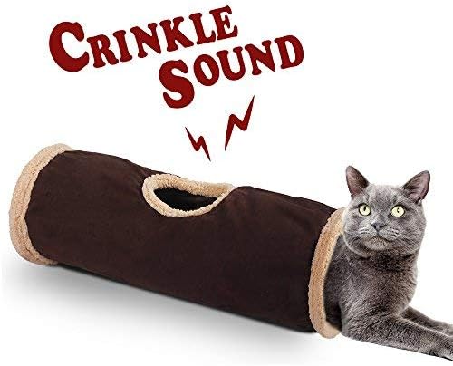 ALL FOR PAWS AFP Crinkle Cat Tunnel Cat Toys (Lambswool),You Will Receive Either a Brown or Gray or tan Toy