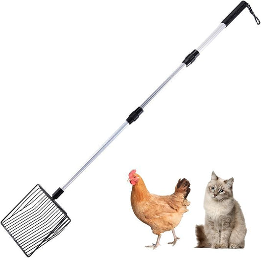 Large Cat Litter Scoop, Chicken Litter Feather Picker 41.9 Inch Removable Handle, Quick Screening Wide Scoop No Need to Bend, Metal Cat Poop Scoop