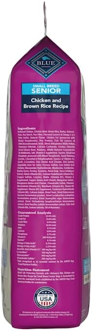Blue Buffalo Life Protection Formula Small Breed Senior Dry Dog Food, Supports Joint Health and Immunity, Made with Natural Ingredients, Chicken & Brown Rice Recipe, 15-lb. Bag