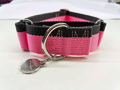 Martingale Collar 1.5 Inch Wide 1200D Extra Strong Nylon Dog Collar, No Pull Heavy Duty Dog Collar with 2-Color Stripe for Medium to XLarge Dogs (Medium, 1 1/2 Inch Wide, Baby Pink & Grey)