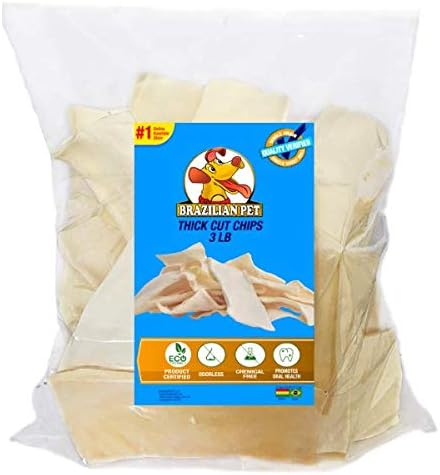 Premium Thick Cut Chips, Wholegrain Rawhide (Last Much Longer Than Traditional Chips). 100% Natural. Great Behavioral Dog Chewing Treat Solution. No Preservatives. (3 Pounds)