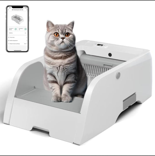 Self Cleaning Litter Box, Upgraded Automatic Cat Litter Box Self Cleaning with APP Control, Large Open Design for Single/Multiple Cats, Anti Pinch and Odorless