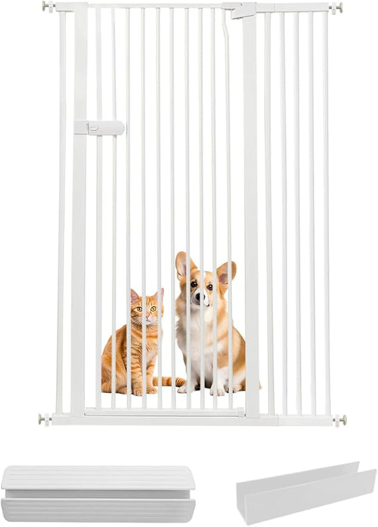 Lumizone Extra Tall Cat Gate 61.02" High Pressure Mounted Extra Wide 2025 New (17 Sizes) 1.37" Gap No Drilling Auto-Close One-Handed Operation Tall Pet Gate for Dogs(White, 38.39"-42.51"/97.5-107.5CM)