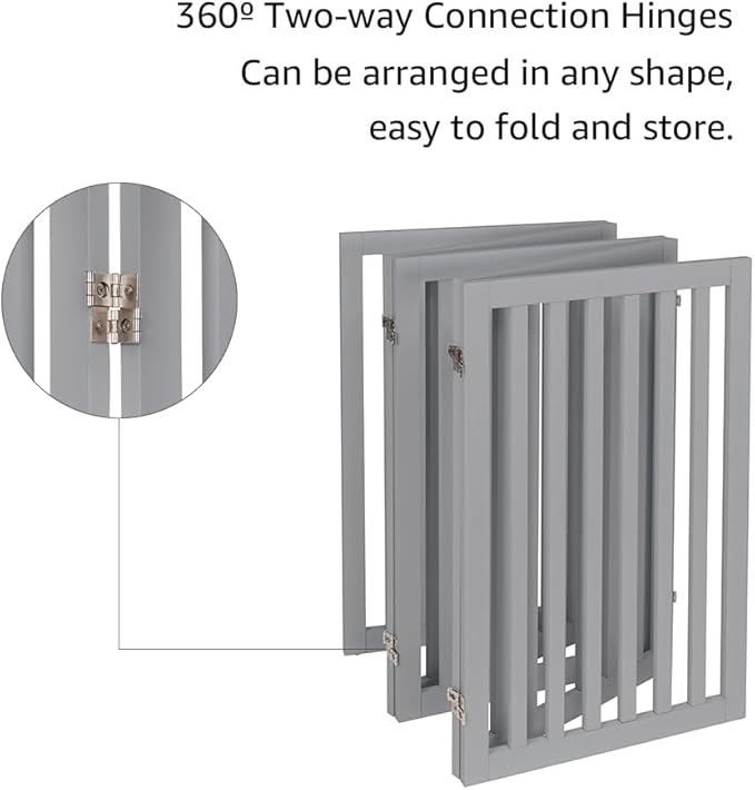 unipaws 36”H Free Standing Pet Gate for Dogs and Cats, Tall Wooden Dog Gates for Doorway, Stairs, Dog Room Divider, Foldable Pet Fence for The House, Expandable Barrier, Indoor Use, Grey