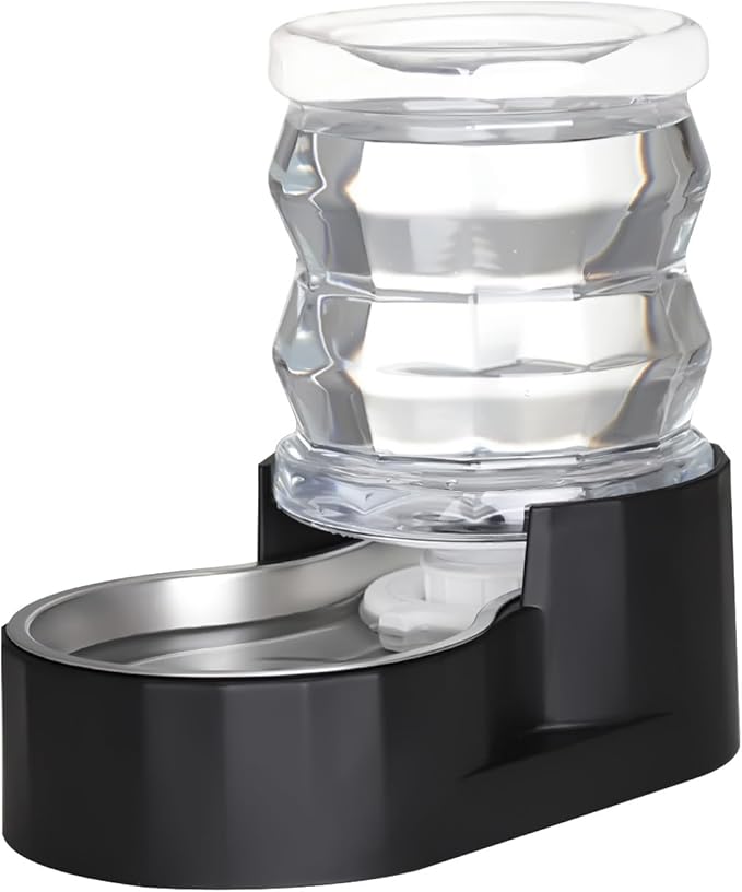 Sfozstra Automatic Gravity Dispenser for Cats: 4L Black Stainless Steel Water Bowl Feeder - Great for Family Homes and Outdoor Activities