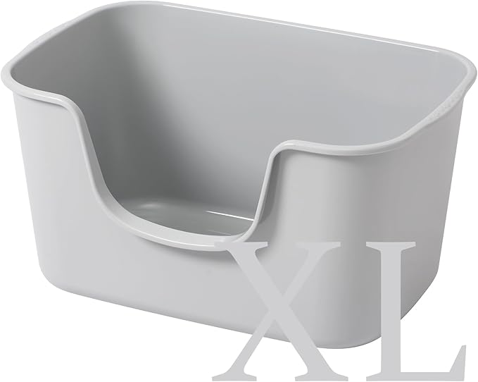 Smart Paws Extra Large Jumbo Cat Litter Box for Maine Coon Cats, Open Top High-Sided Anti-Splash Litter Pans, Durable XL Kitty Bathroom for Multi-Cat Households (Grey)