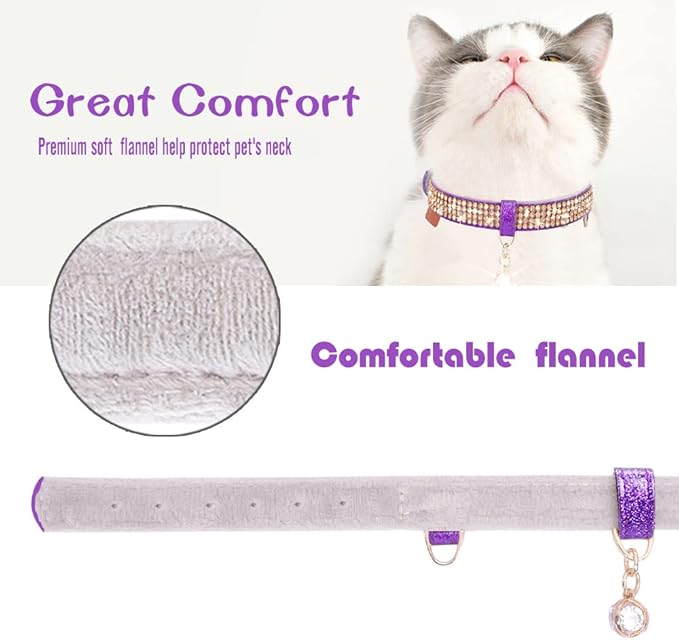 PetsHome Cat Collar, Dog Collar, [Bling Rhinestones] Premium PU Leather with Pendant Adjustable Collars for Cat and Small Dog Extra Small Purple
