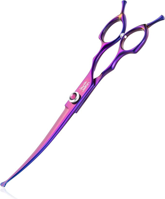 JASON Dog Scissors for Grooming - 7.5" Curved Scissors for Dog Grooming with Round Tips, Japanese 440C Stainless Steel Curved Shears with Diamond Adjustable Screw