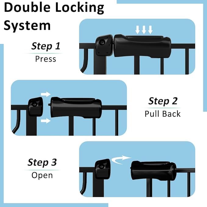 TSAYAWA Extra Wide Baby Gate with Door, 52.76~62.2 Inch Wide Presure Mounted No Drill Metal Auto Close Child Gate for Stair Doorway - Indoor Outdoor Safty Gate for Toddler Dog Doggie, Black