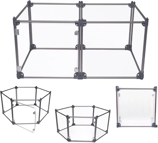 Front Row Foldable Dog Playpen – Durable and Portable Puppy Playpen for Exercise, Rest & Play – Clear Fence Panels with Aluminum Rods and Crate for Dogs and Other Small Pets (Charcoal, 6-Panel)