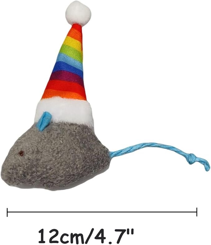 6-Pack Christmas Catnip Cat Mice Toys with Rainbow Santa Hats - Interactive Cat Toys for Indoor Cats & Kittens, Christmas & Thanksgiving Gift