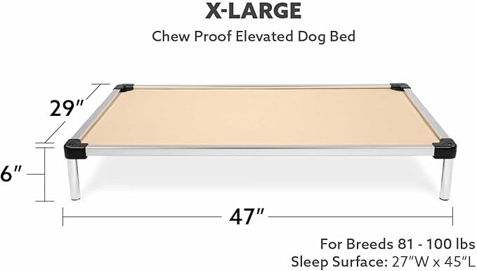 K9 Ballistics Chew Proof Elevated Outdoor Cooling Cot Bed for X Large Dogs - Virtually Indestructible, Preassembled, Withstands Aggressive Chewers - XL, Ripstop Sandstone