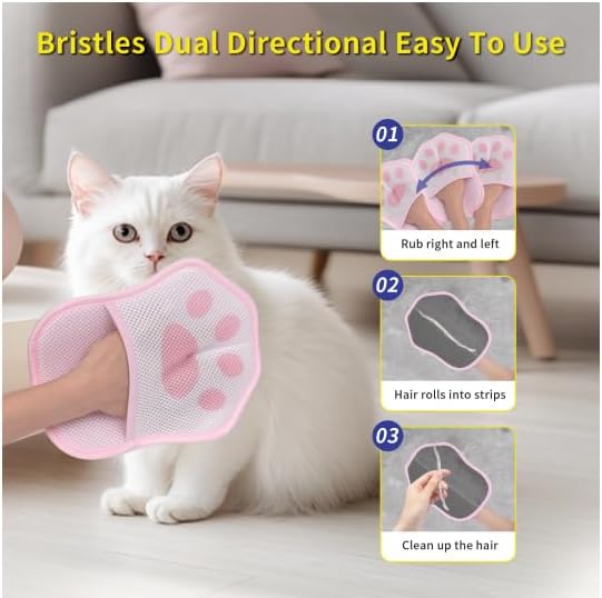 Pet Hair Removal Glove for Cats& Dogs Enlarge Reusable Electrostatic Pet Hair Gloves, Pet Hair Remover Tool for Couch, Clothing,Carpet, Car Seat (Pink)