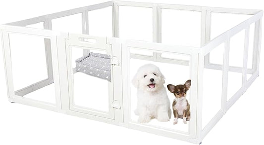 Clear Acrylic Plastic Dog Playpen - Clear Dog Play Pen - Easy Assemble Acrylic Dog Playpen - Puppy Playpen, Cat Playpen, Small Animal Playpen, Dog Play Pen Indoors (White, 23.6" H, 12PCS)