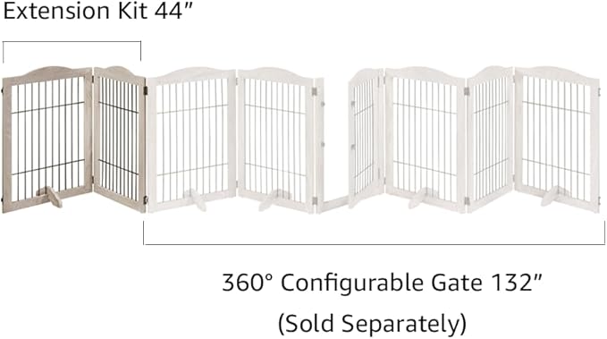 unipaws 44" Wide Dog Gate and Extension Kit, Free Standing Pet Gate, Wooden Dog Gates for Stairs, Doorway, Indoor Safety Fence for Dogs, 31.5" Height, Weathered Grey