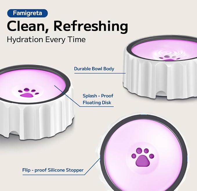 Dog Water Bowl 70oz/2L Large Capacity Water Dispenser No Spill Non Slip No Splash Pet Slow Feeder No Drip Vehicle Carried Travel Slow Drinking Bowl for Dogs Cat(Pink)