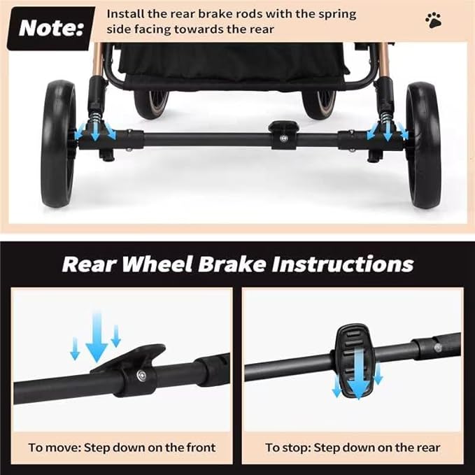 Coziwow Dog Stroller for Pets, One Hand Fold Puppy Stroller with 6 Shock Absorbers, Removable Cabin & Storage Basket, 4 Wheels Dual Brakes, Rose Gold + Black