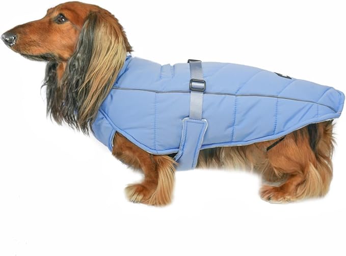 DJANGO Insulated Puffer Dog Jacket with Harness Hole – Warm, Water-Repellent Winter Dog Coat for Large Dogs – Adjustable, Reflective Cold Weather Dog Apparel for Fall, Snow, Rain – Dusk Blue, X-Large