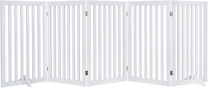 unipaws 36”H Free Standing Pet Gate for Dog and Cat, Tall Wooden Dog Gates for Doorway, Stairs, Doggy Room Divider, Foldable Pet Fence for The House, Expandable Doggy Barrier, Indoor Use, White