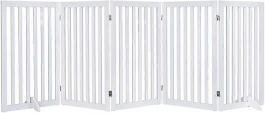 unipaws 36”H Free Standing Pet Gate for Dog and Cat, Tall Wooden Dog Gates for Doorway, Stairs, Doggy Room Divider, Foldable Pet Fence for The House, Expandable Doggy Barrier, Indoor Use, White